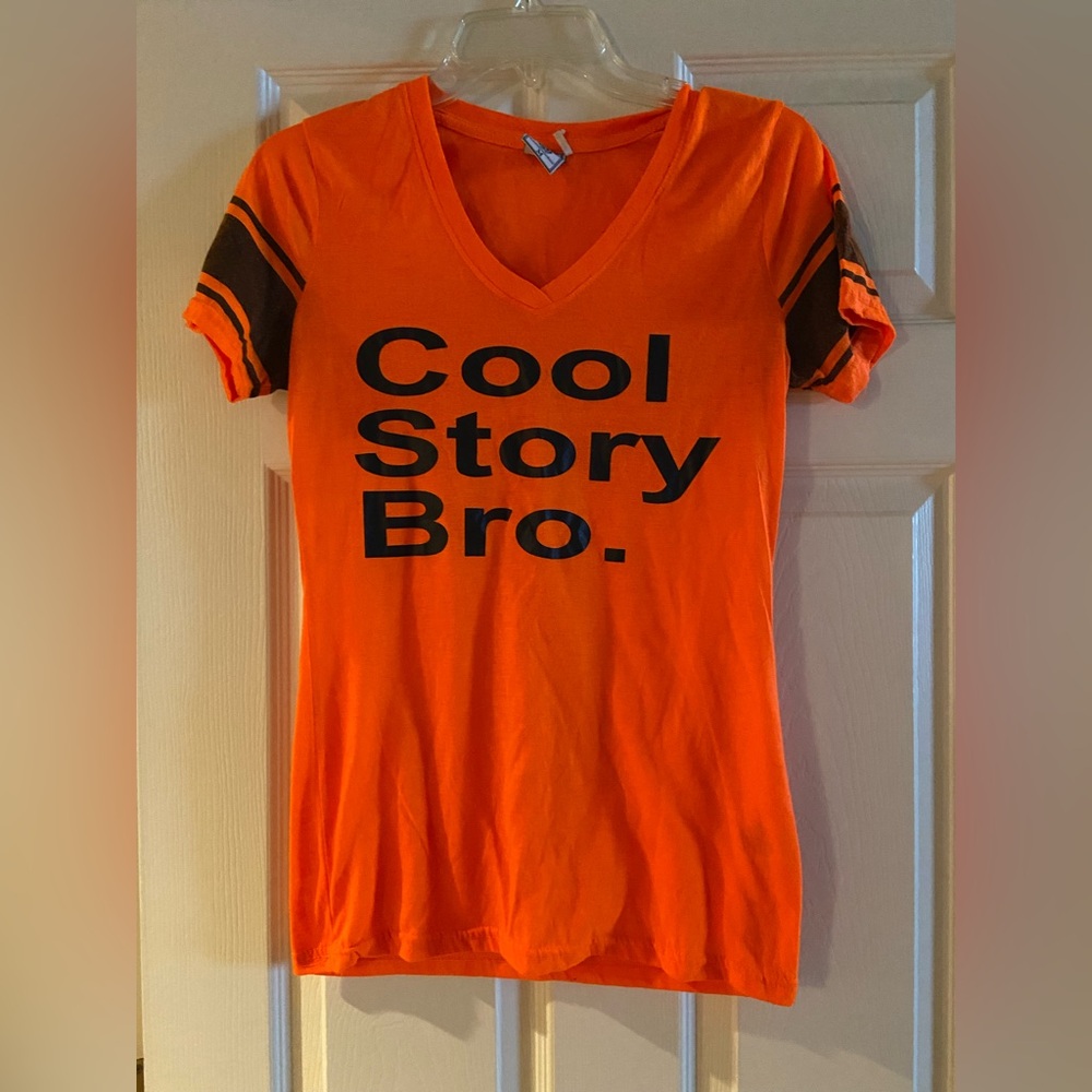 Exist Orange Short Sleeve Tee with Cool Story Bro Print